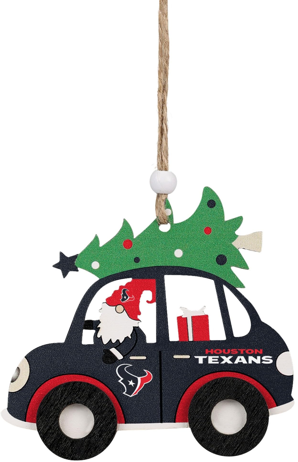 Foco Multi Color Nfl Houston Texans Wooden Car Ornament With Tree – Officially Licensed Holiday Decoration