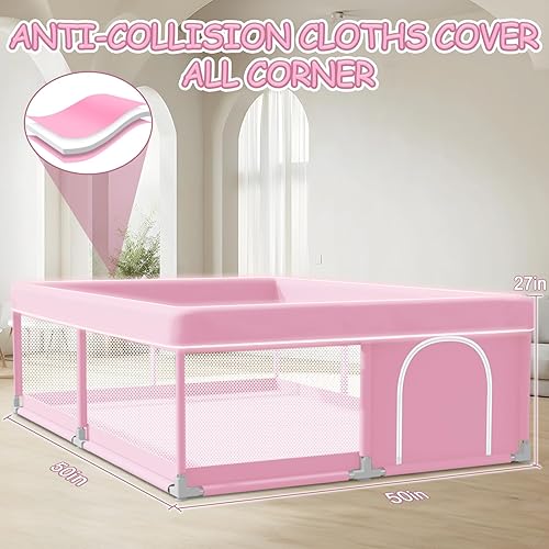 Miniatura 2 de Corralito para bebés de 50 x 50 pulgadas, corralito para bebés y niños pequeños, corralito de juegos para interiores y exteriores, con tela