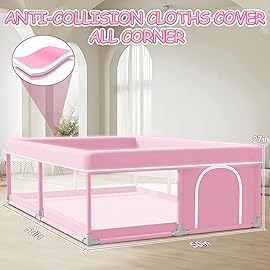 XVISHX Baby Playpen 50 x 50 Inch Play Pen Playards, Playpen for Babies and Toddlers, Baby Playard for Indoor & Outdoor Active Center Game Fence, with Skin-Friendly Fabric and Soft Breathable Mesh Pink