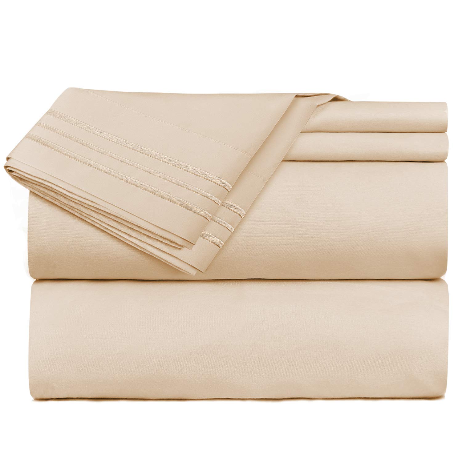 Clara ClarkKing Sheets Set, Deep Pocket Bed Sheets for King Size Bed - 4 Piece King Size Sheets, Extra Soft Bedding Sheets & Pillowcases, Beige Cream Sheets King