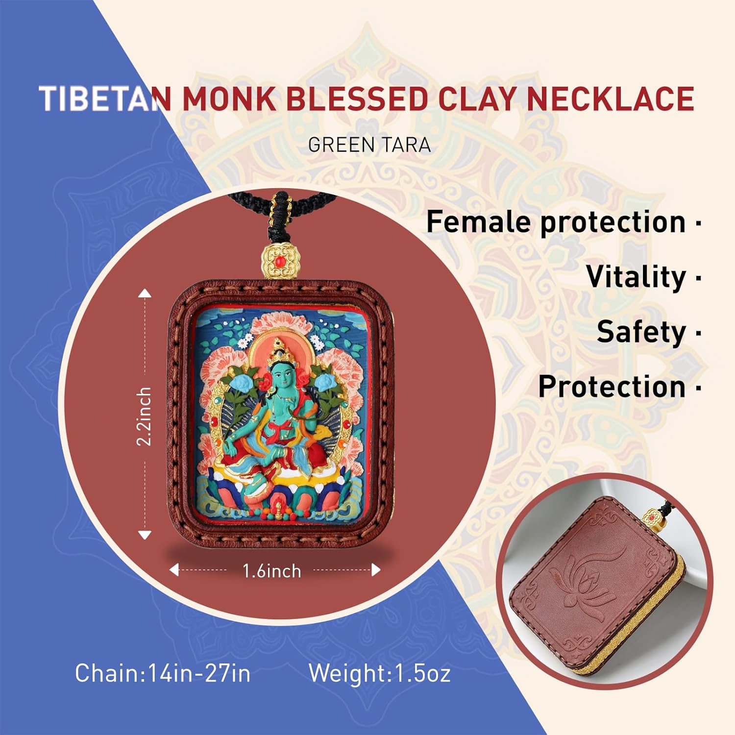 Tibetan Monk Blessed Handmade Buddha Necklace. "Thangka Statue" Himalayan Amulet Gift for Men Women--Anti-Anxiety, Peace, Protection, Health, Wealth for Business, Daily Wear, Meditation & Travel, Luxury Gift for Christmas, Birthdays, Anniversaries, Galentine’s Day...