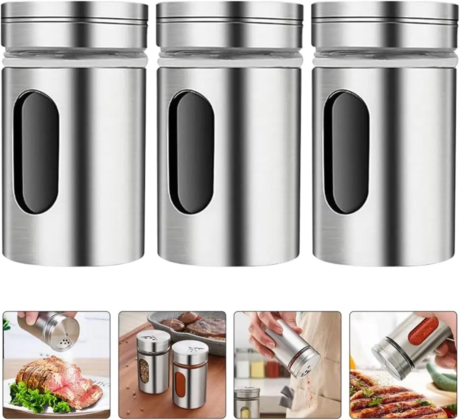 Pulverstreuer Mehrzweck-Gewürzglas aus Edelstahl, Salz- und Zuckerstreuer mit drehbarem Deckel, Gewürz- Gewürzflaschenbehälter, Küchenhelfer(5PCS)