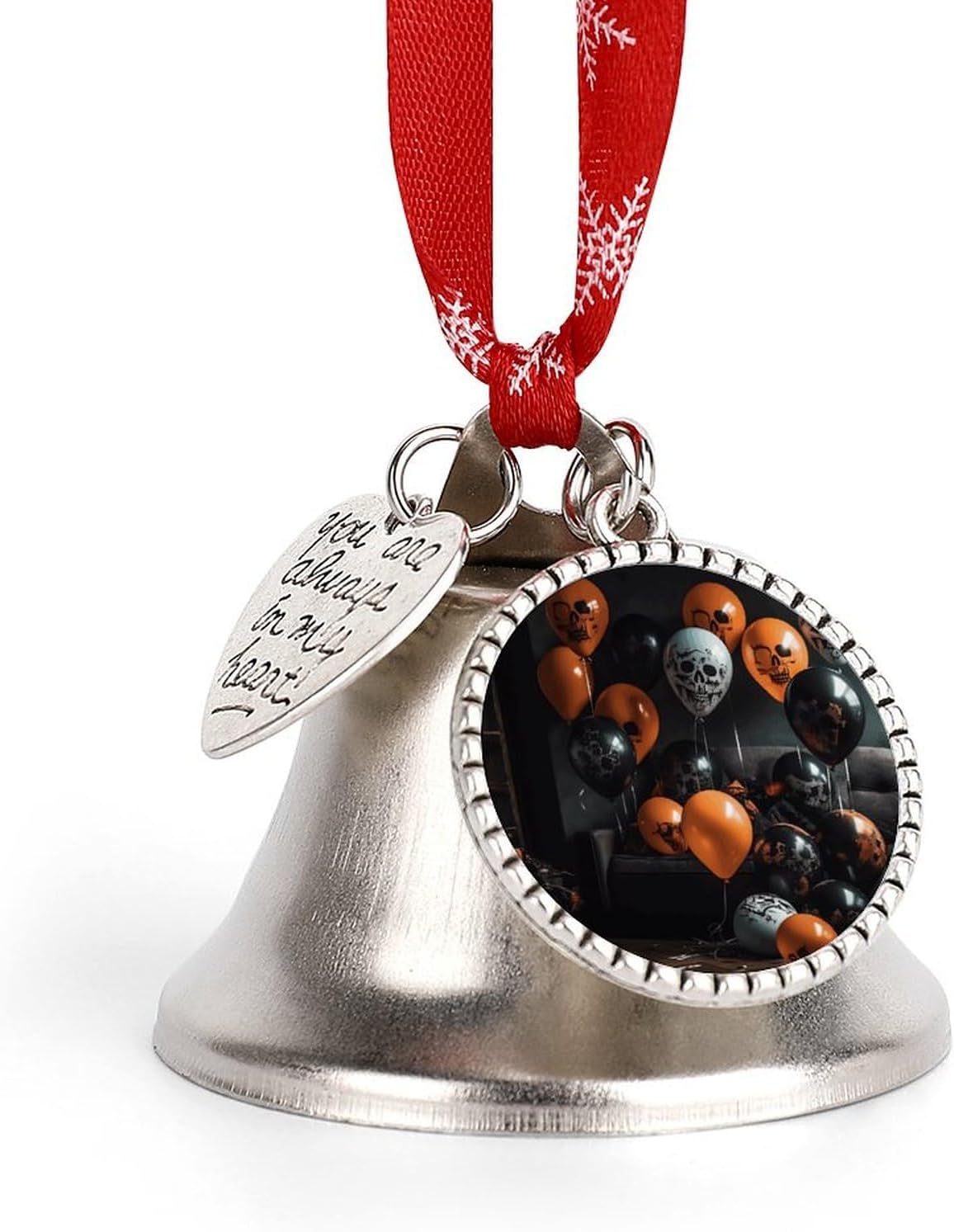 Jingling Bell, Shiny Silver Christmas Memorial Ornament Balloon Decoration Printed Christmas Tree Hanging Bell Ornament Christmas Tree Ornaments Little Bell Love Bell