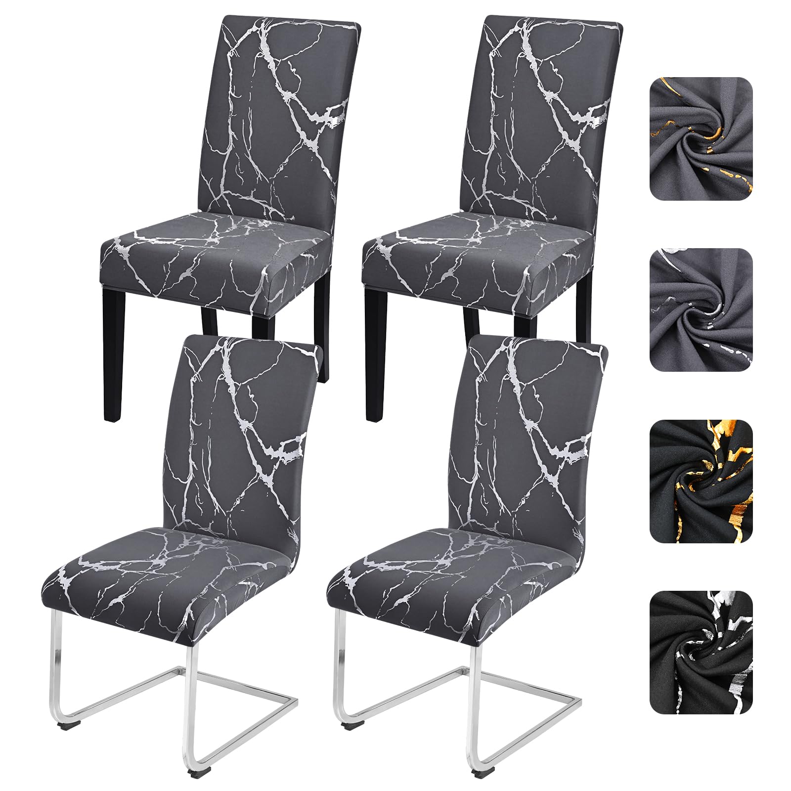 Alishomtll Dining Chair Covers Set of 4, Stretch Chair Slipcovers for Dining Chairs, Elastic Removable Washable Dining Room Chair Protector for Kitchen Banquet Hotel (Grey Silver 4 pcs)