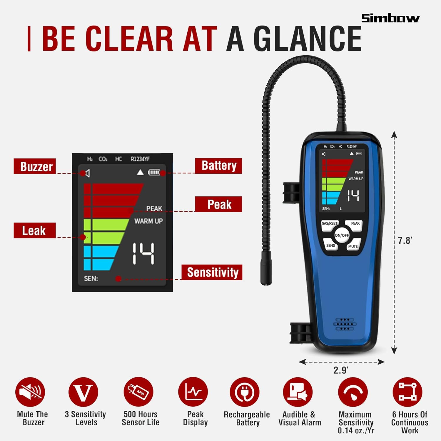 Refrigerant Leak Detector, ALD-200 HVAC Leak Detector for Freon HVAC & Automotive AC, A2L R32 R454B R410A R134a Compatible, 0.14 oz/yr Sensitivity, Rechargeable Halogen Gas Sniffer