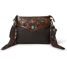 ADYAN Western Handcrafted Genuine Leather Fringe Purse Western Crossbody Bag for Women - Floral Pattern Leather Cross Body Western Bag for Women