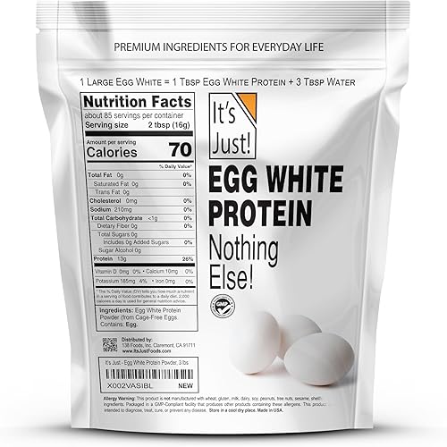 Miniatura 11 de It's Just! - Polvo de proteína de clara de huevo, fabricado en Estados Unidos a partir de huevos sin jaula, claras de huevo secas