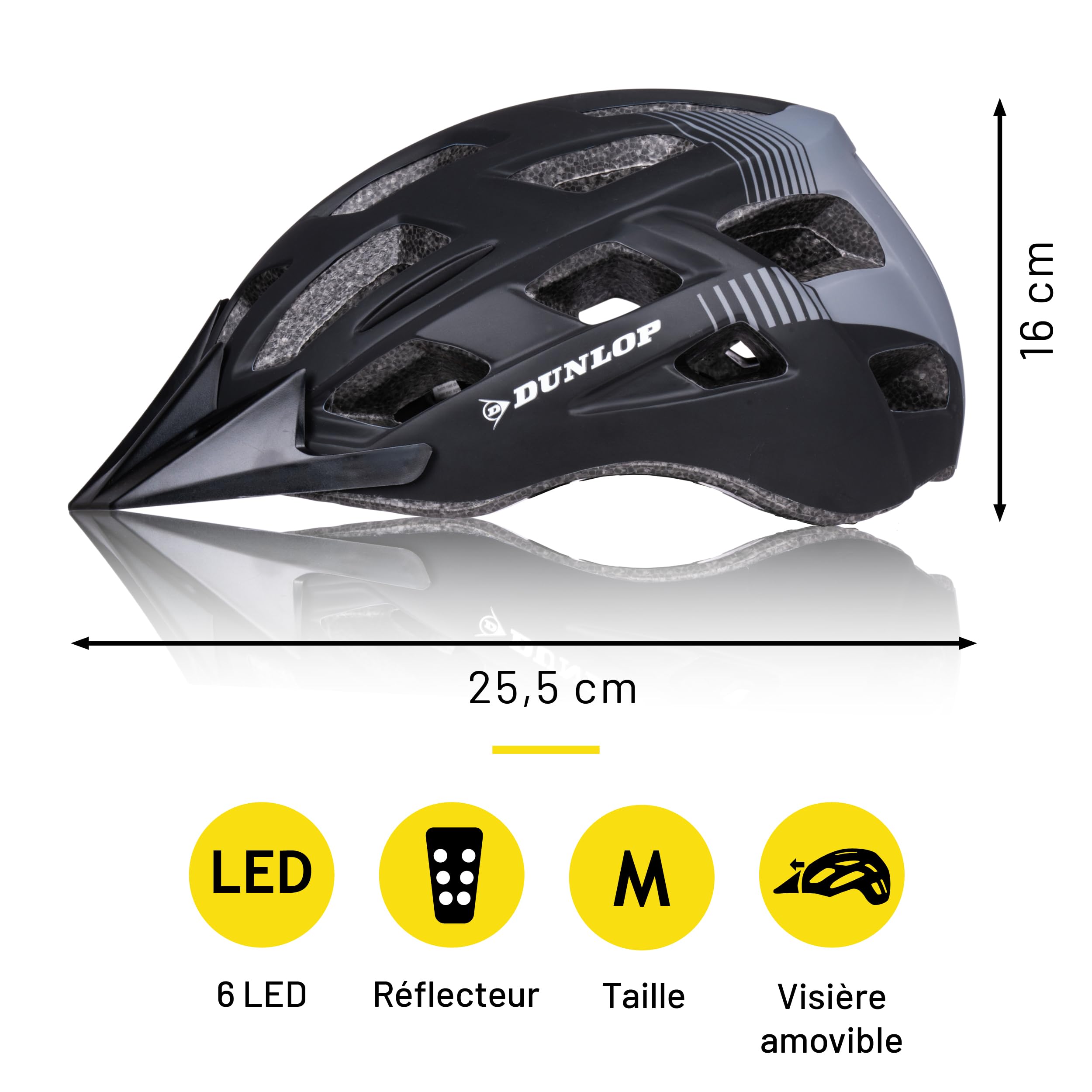 Casque Vélo Lumière LED Réglable 55-58 CM Noir