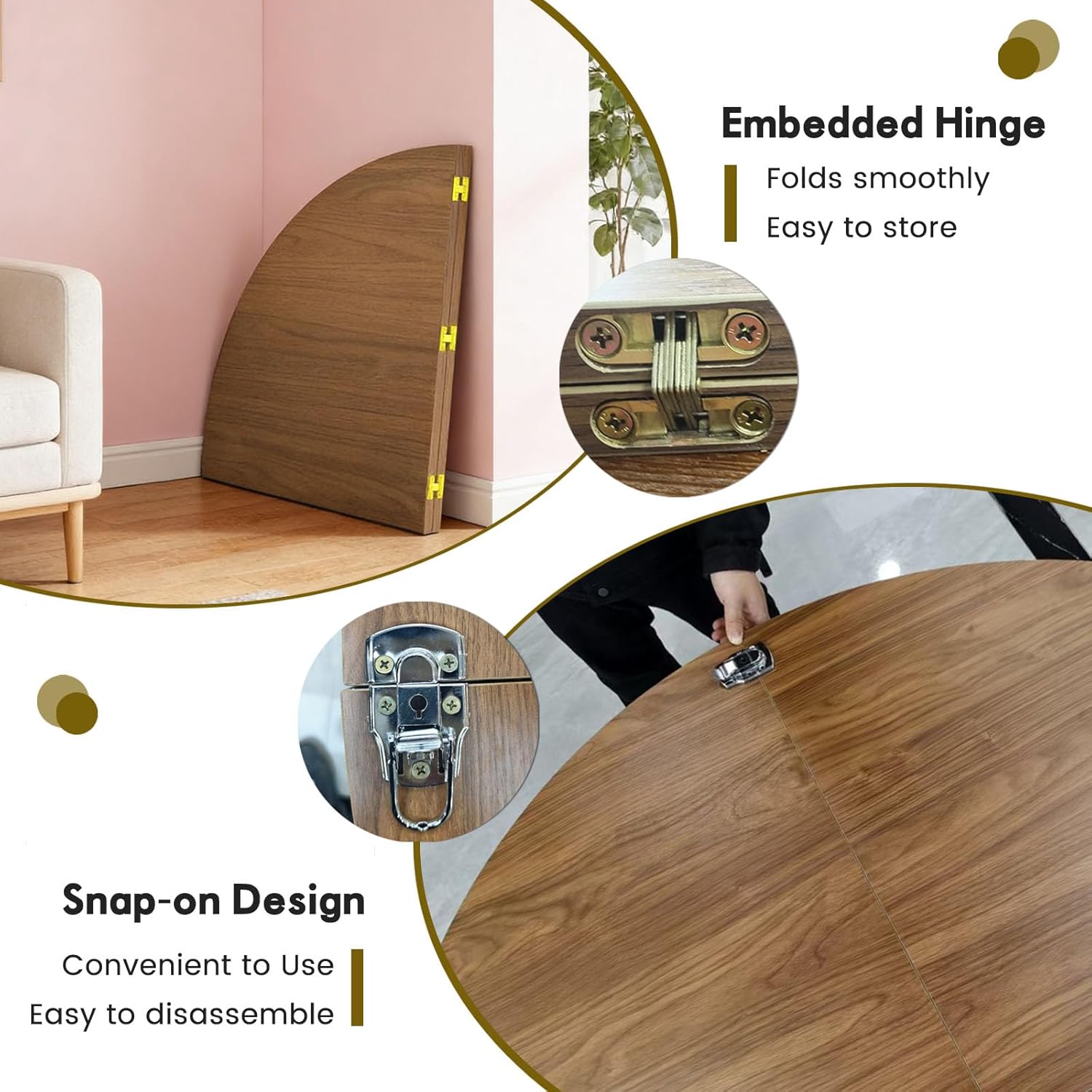 Round Folding Table Top Extender 48/55/59/63/71/79" Solid Wood Table Extension For Dining Table Extender Top Fold Wooden Tabletop for Kitchen Restaurant Workbench Outdoor (Walnut, D - 71")
