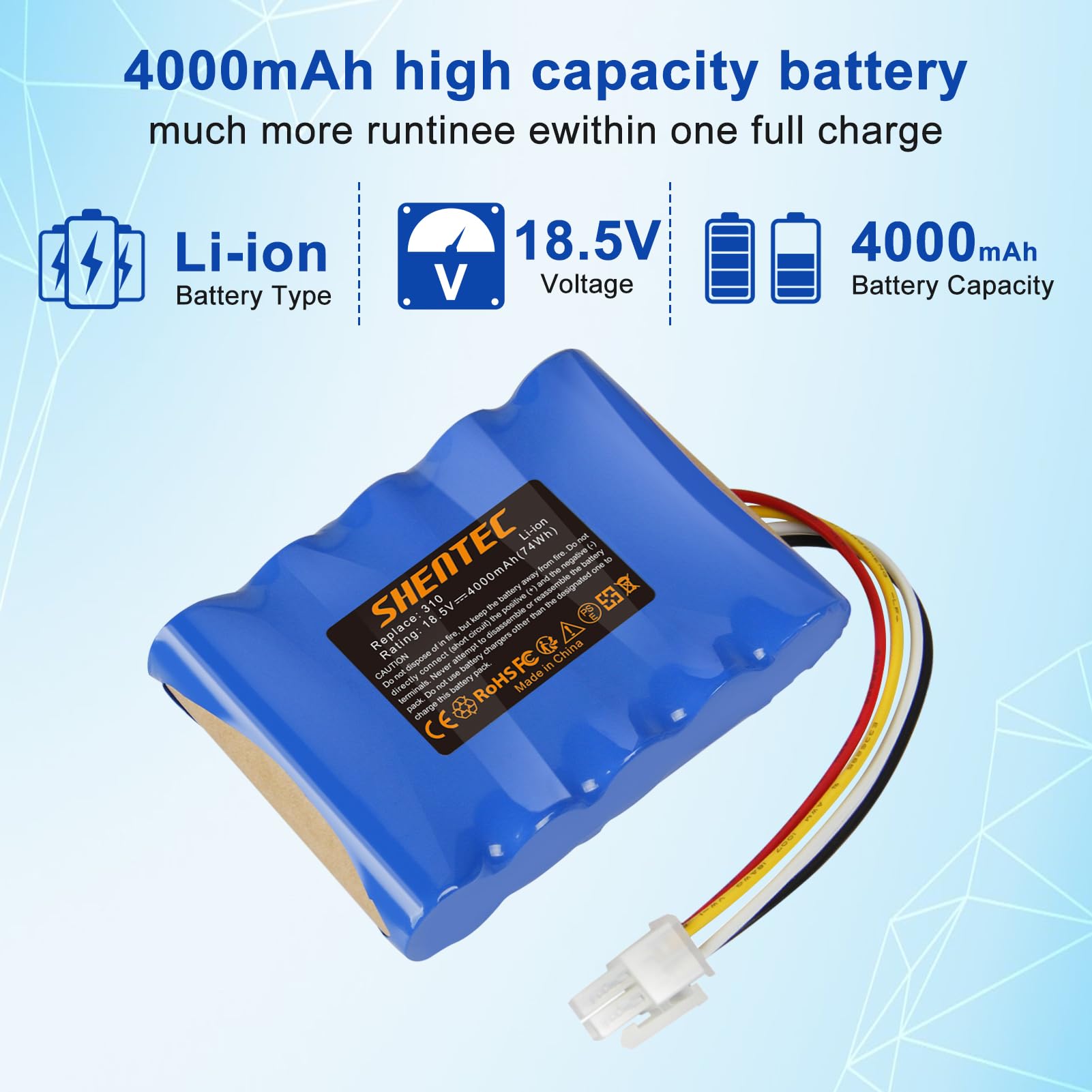 Shentec Batterie Li-ION de Rechange 18.5V 4000mAh pour Batterie Husqvarna Automower 310,315,Gardena Sileno R100Li, R130Li, R160Li, Sileno+,pour Robot Tondeuse 5848228-01,5848228-02,5848528-02,