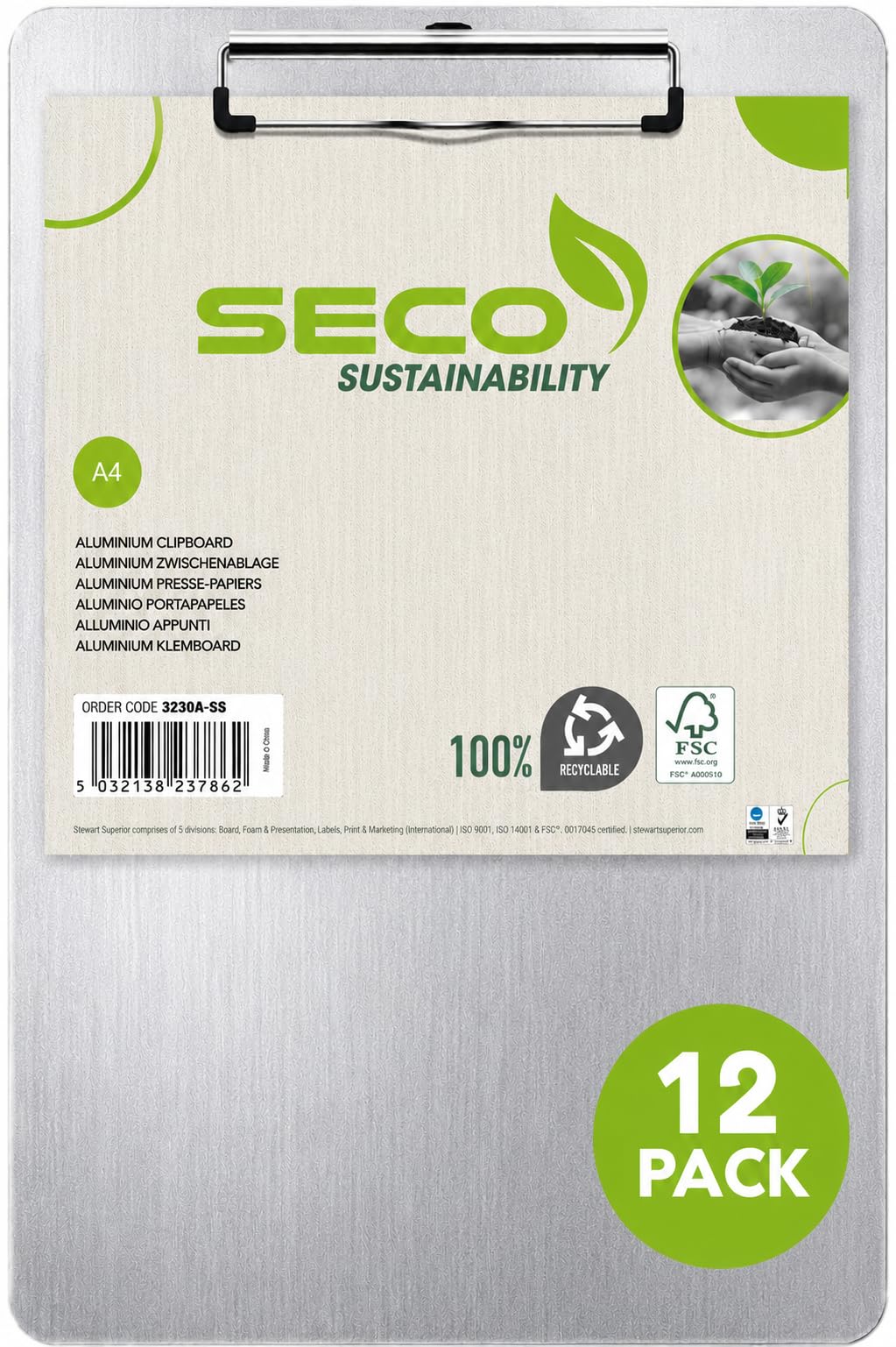 SECO A4 Aluminium Clipboard | Pack of 12 | Document Holder โ image 1