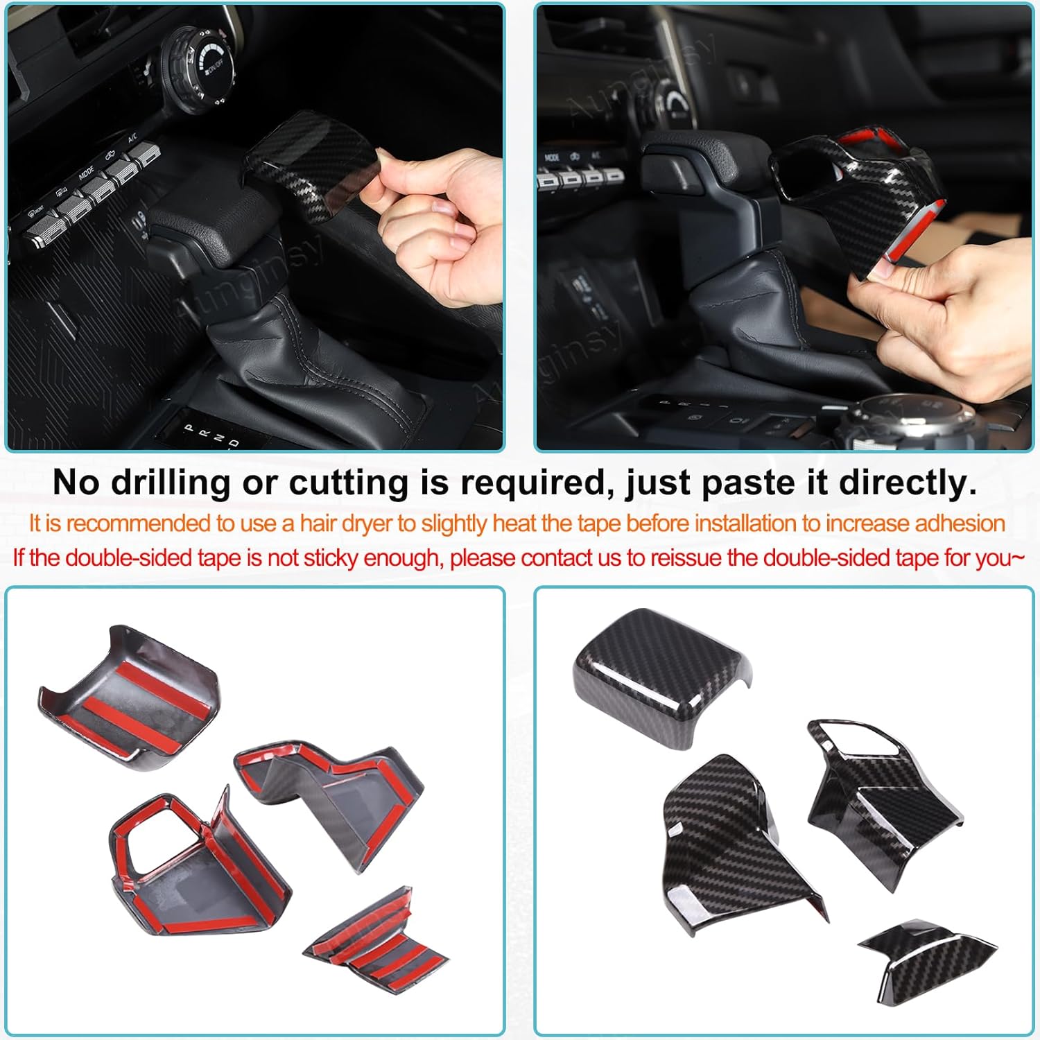 Aunginsy Gear Shifter Handbrake Trim Cover Kit Compatible with Toyota Tacoma 2024 2025 2026 & 4Runner 2025 2026, Center Console Gear Shift Knob Head Protective Cover Decorator ABS Interior Accessories
