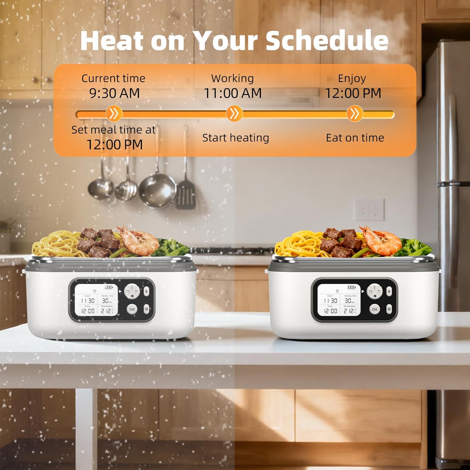 Dravel Electric Heated Lunch Box for Men, 6.3 Cup 100W Cordless Lunch Box Food Warmer with 24000mAh Battery for Self Heating, Including Cutlery, Insulated Bag and Divider for Women Adults(Grey+White) - Image 5