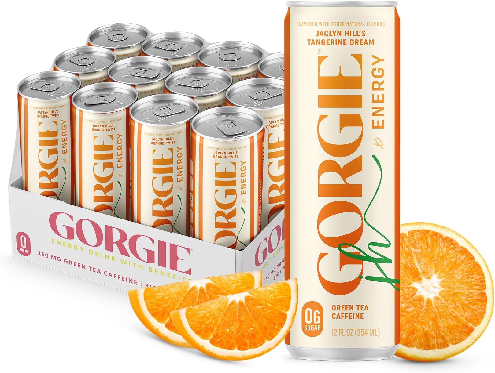 - GORGIE Sugar Free Natural Energy Drinks, Jaclyn Hill Orange Twist (12 Pack) Healthy Sparkling Energy Drinks Natural Coffee Replacement with Green Tea Caffeine and Biotin, Vegan, Low Calorie