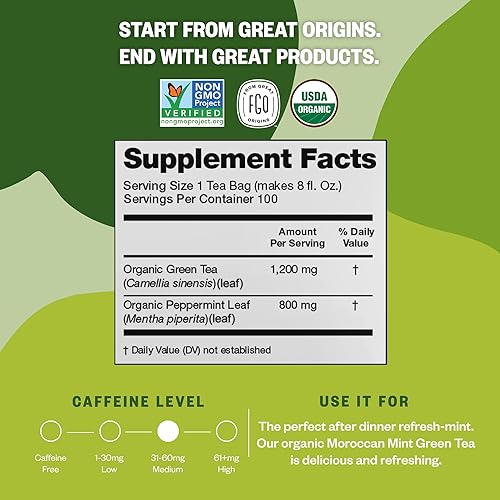 Vista 280 de FGO Té de menta orgánico, 100 unidades, bolsitas de té ecológicas, sin cafeína, el embalaje puede variar (paquete de 1)