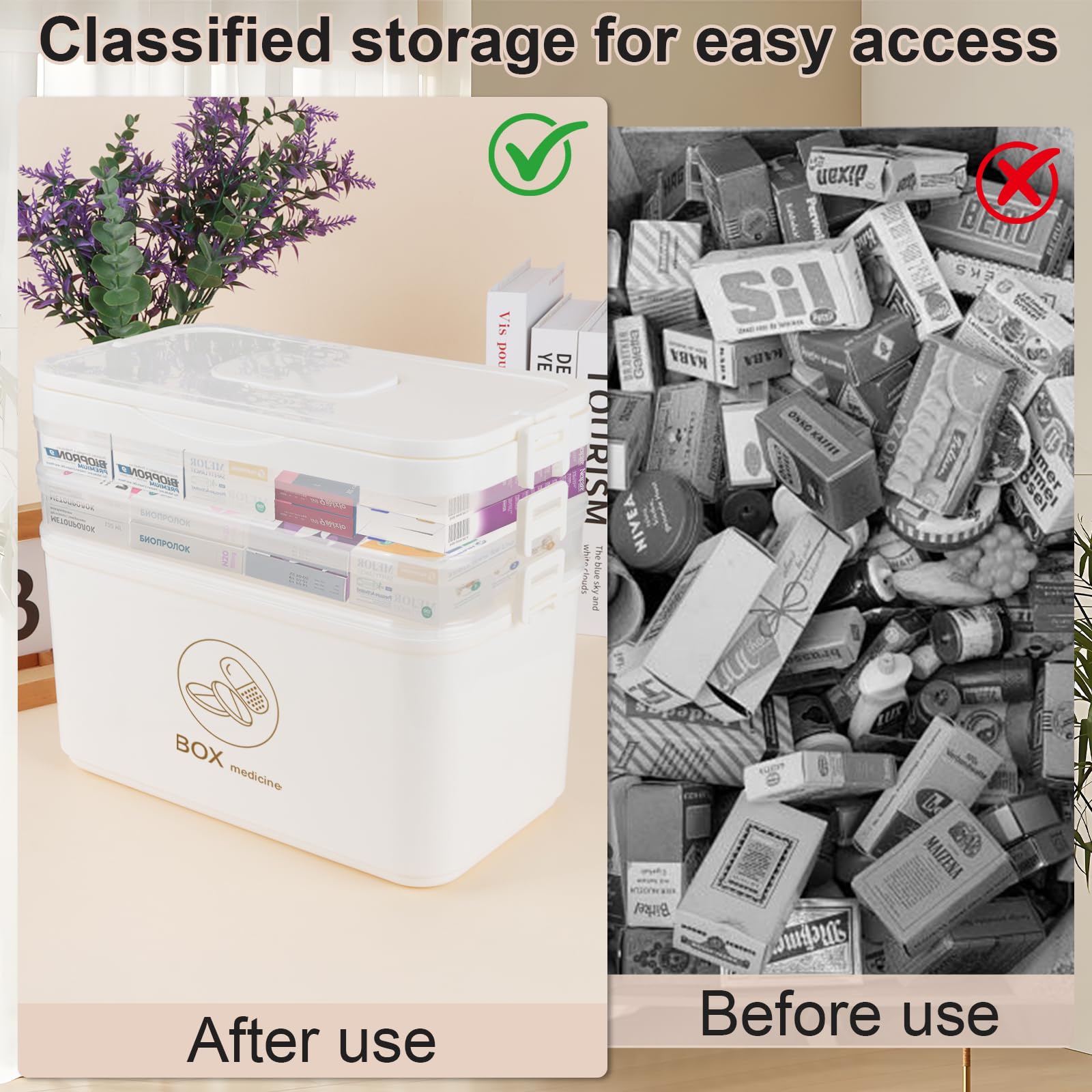 Scatola Organizzatrice per Medicine a 3 Piani, Portatile con Maniglia Resistente, Grande Capacità per Gioielli, Farmaci e Cosmetici – Design Pratico per Casa e Viaggi