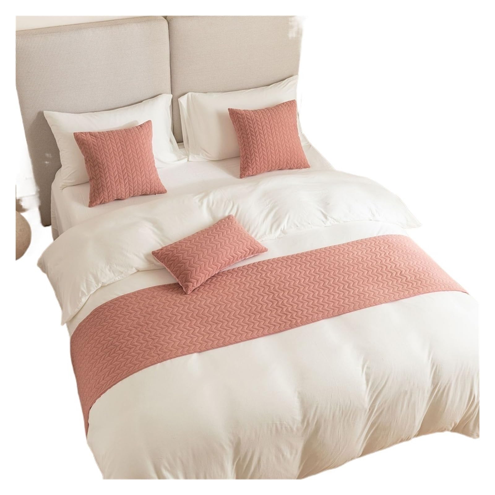 SHENJMAI Bed Runner Velvet Bed Runner Wheat Pattern Design Hotel Bedroom Decor Runners Solid Color Tail Towel Pillowcase Home Flag(Pink,45x210cm bed runner)