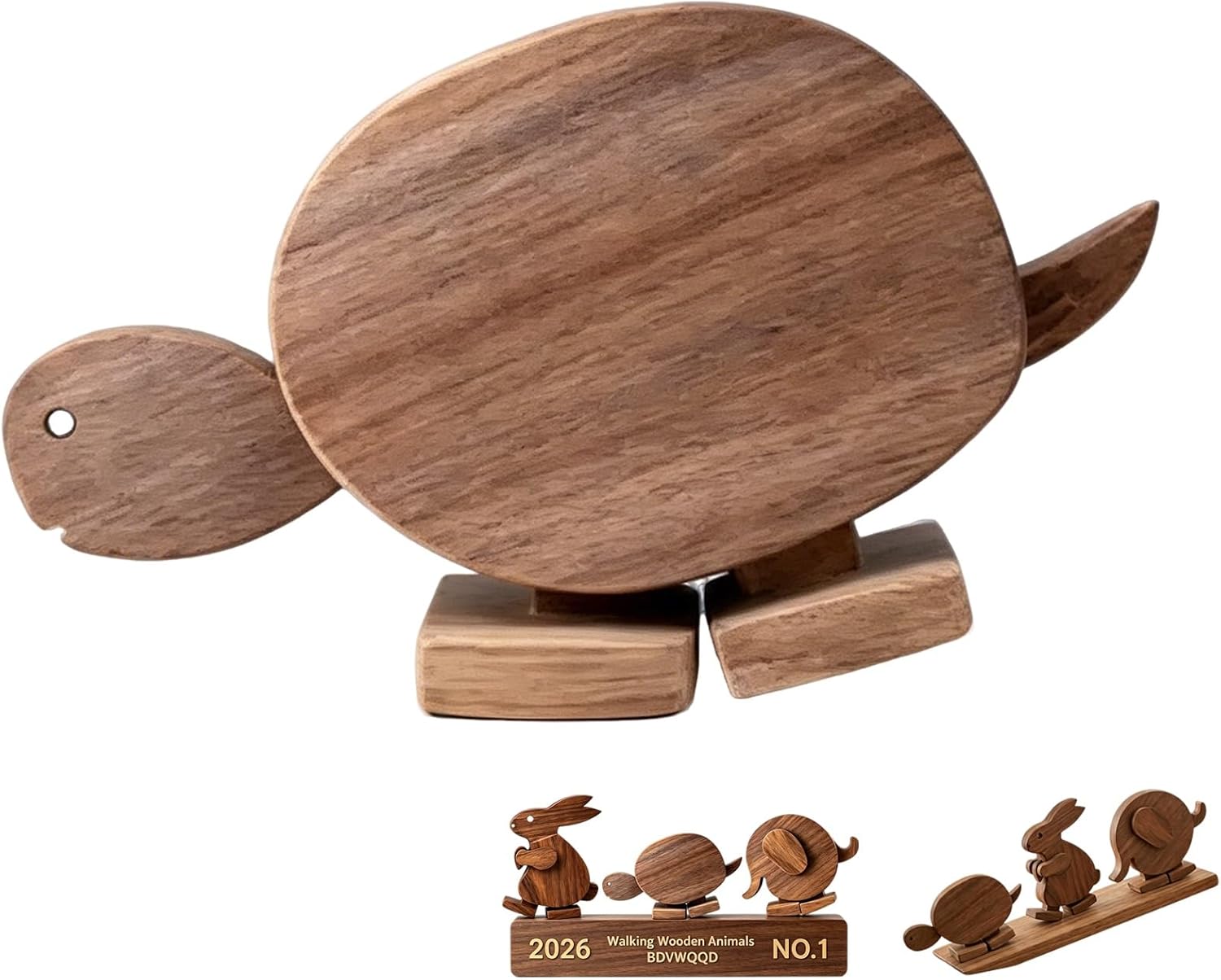 Handmade Walking Wooden Animals, Educational Rabbit Elephant & Turtle Statue Ornaments Mechanical Kinetic Ramps Walker 2026 Animal Figurines Balance Sculpture Fun Science Gift(All(3PCS))