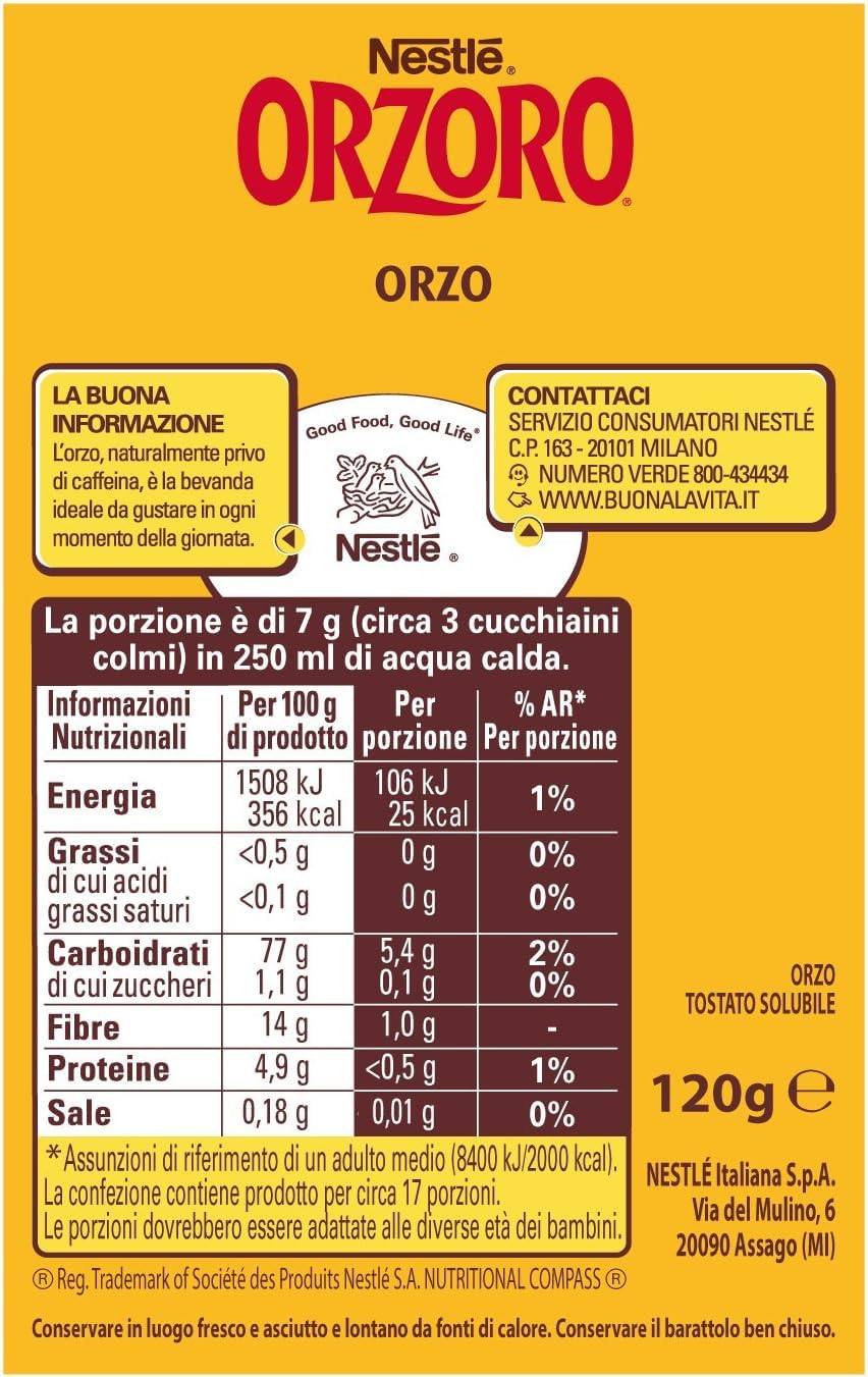 Italian Gourmet Orzoro Orge Soluble – Lot 12 x 120 g Boisson instantanée d’orge, alternative au café sans caféine, goût malté doux, se dissout rapidement, petit-déjeuner + Italian Gourmet polpa