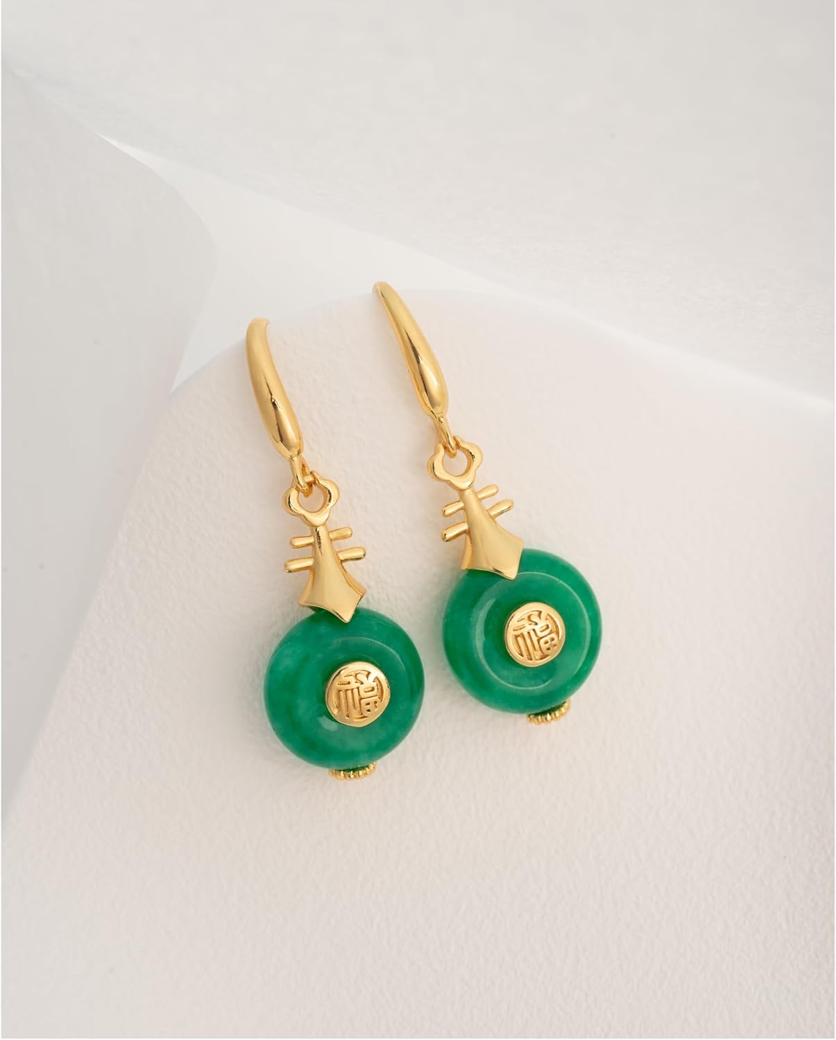 Crystal Force Jade Dangle Drop Earrings - 14K Gold Plated S925 Sterling Silver Hook/Jade Oval 8mm Cute Teardrop Earrings - Green - Image 5