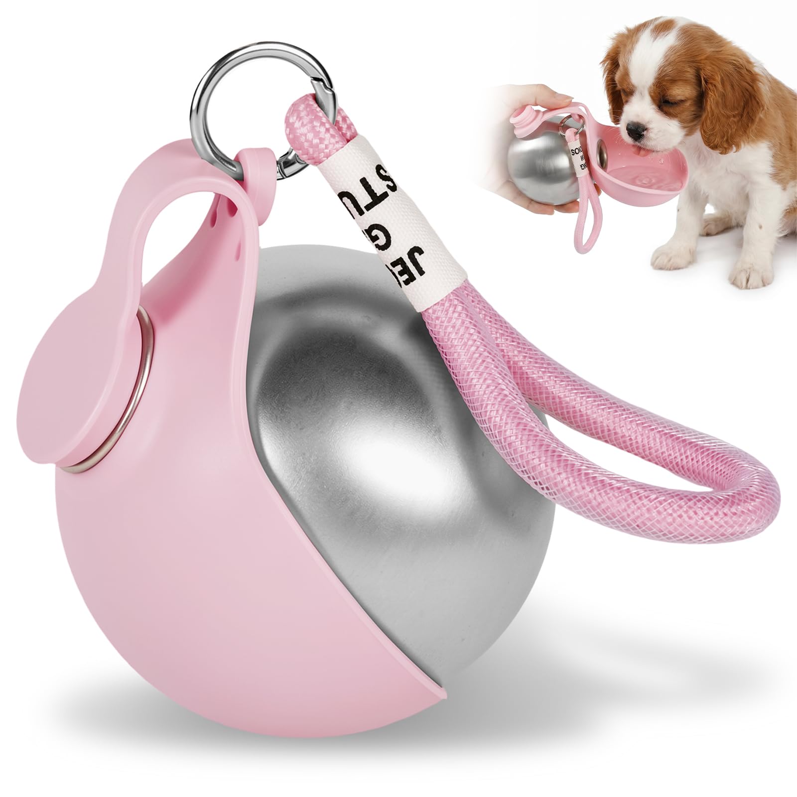 2 in 1 Portable Dog Water Bottle for Walking, 285ML Stainless Steel Bottle with Silicone Bowl, Foldable Leak Proof Dog Water Bottles for Travel Hiking Park Visit (pink)