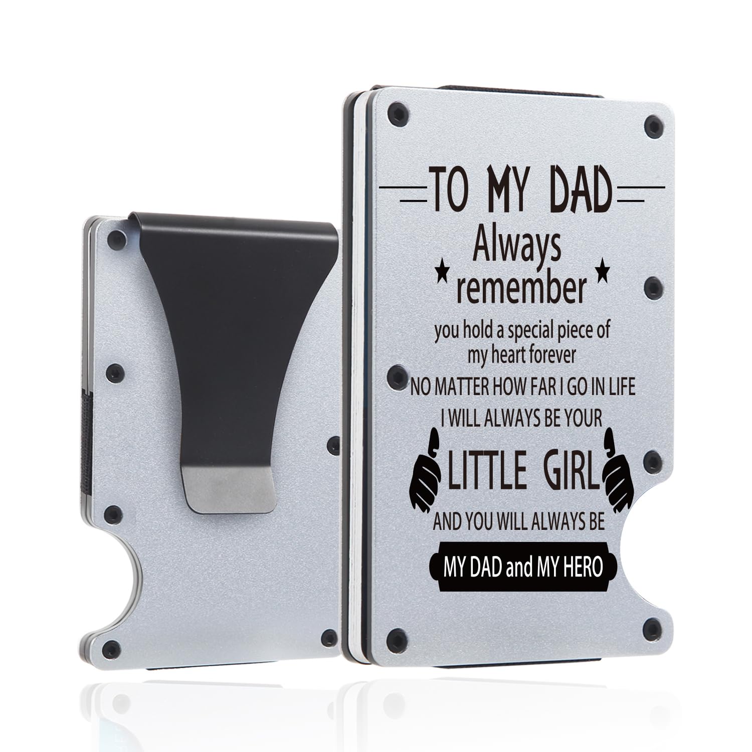 THTCSQ To My Dad Gifts,Minimalist Personalized Engraved Metal Wallet,Slim Wallet for Men,Birthday Gifts Father's Day Gifts (from Girl)