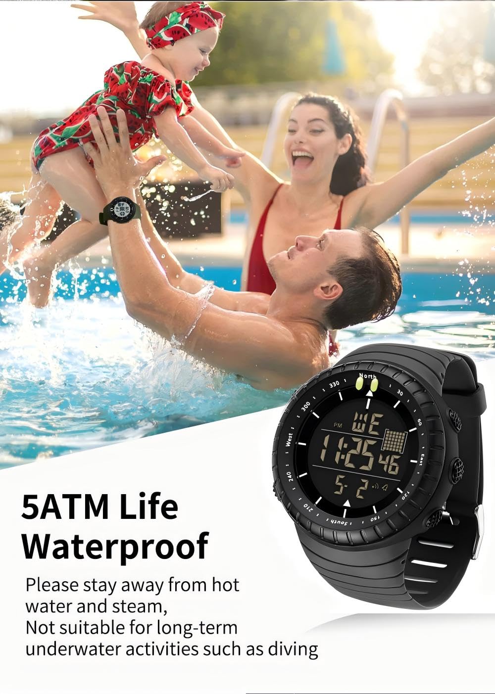 Reloj deportivo digital para hombre, reloj táctico militar impermeable con retroiluminación LED, relojes para hombres, Negro -, Digital 7