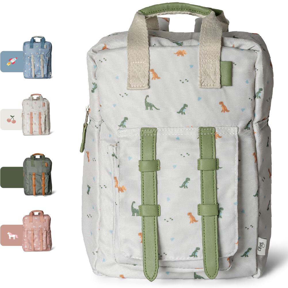 Kids School Backpack 5-8 years, Easy to Carry & Durable, Made of Sustainable Materials, Spacious, Perfect for Nurseries and Travel, Classic Dino Print
