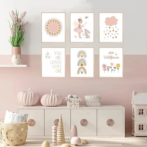 Miniatura 5 de FSZSEES Juego de 6 impresiones artísticas de pared para habitación de niñas, decoración de pared de guardería, estampado bohemio, sol, arco iris,