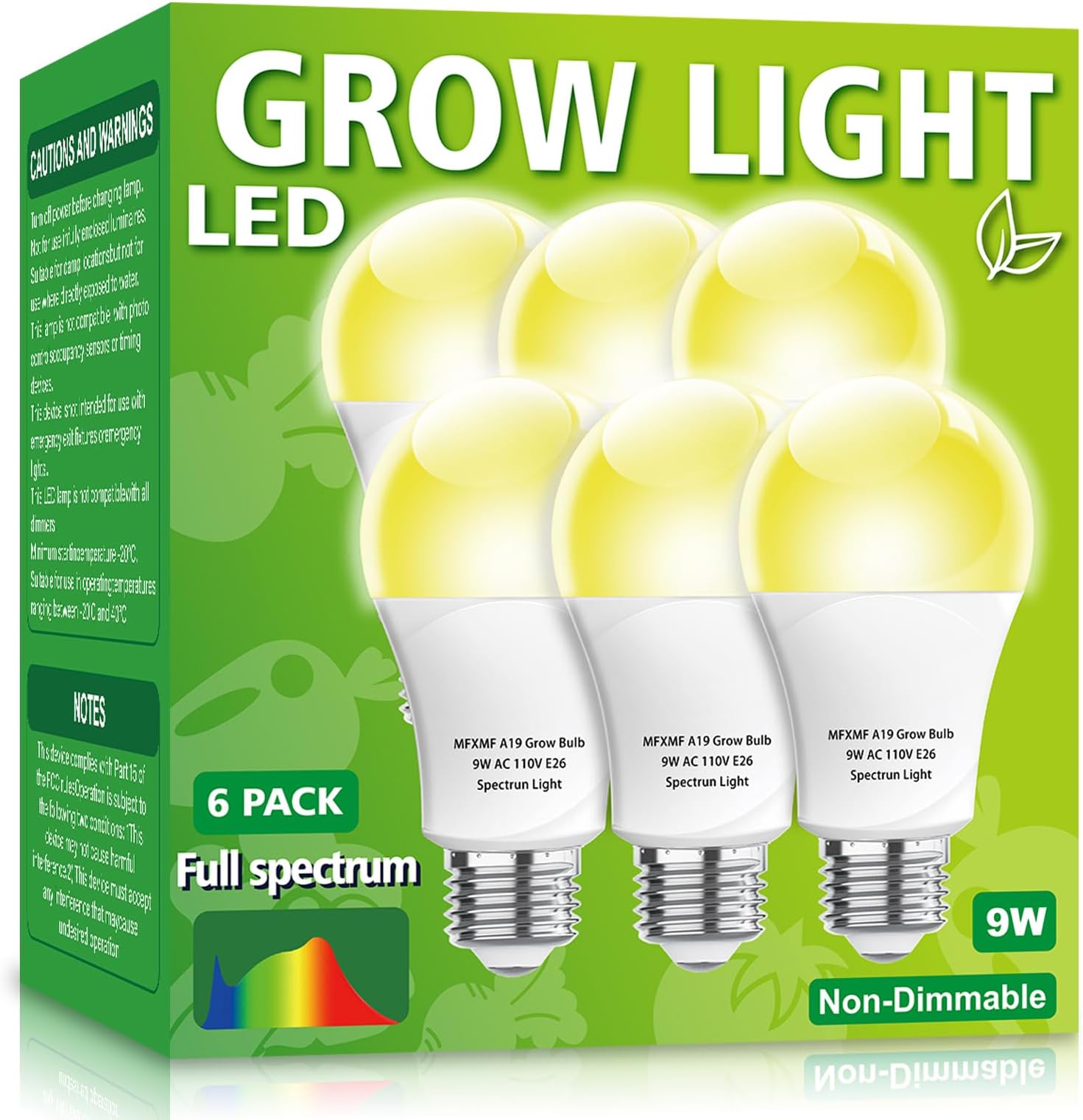 MFXMF 6 Pack LED Grow Light Bulb A19 Bulb, Full Spectrum Plant Light Bulb, 9W E26 Grow Bulb Replace up to 100W, Grow Light for Indoor Plants, Flowers, Greenhouse, Indore Garden, Hydroponic