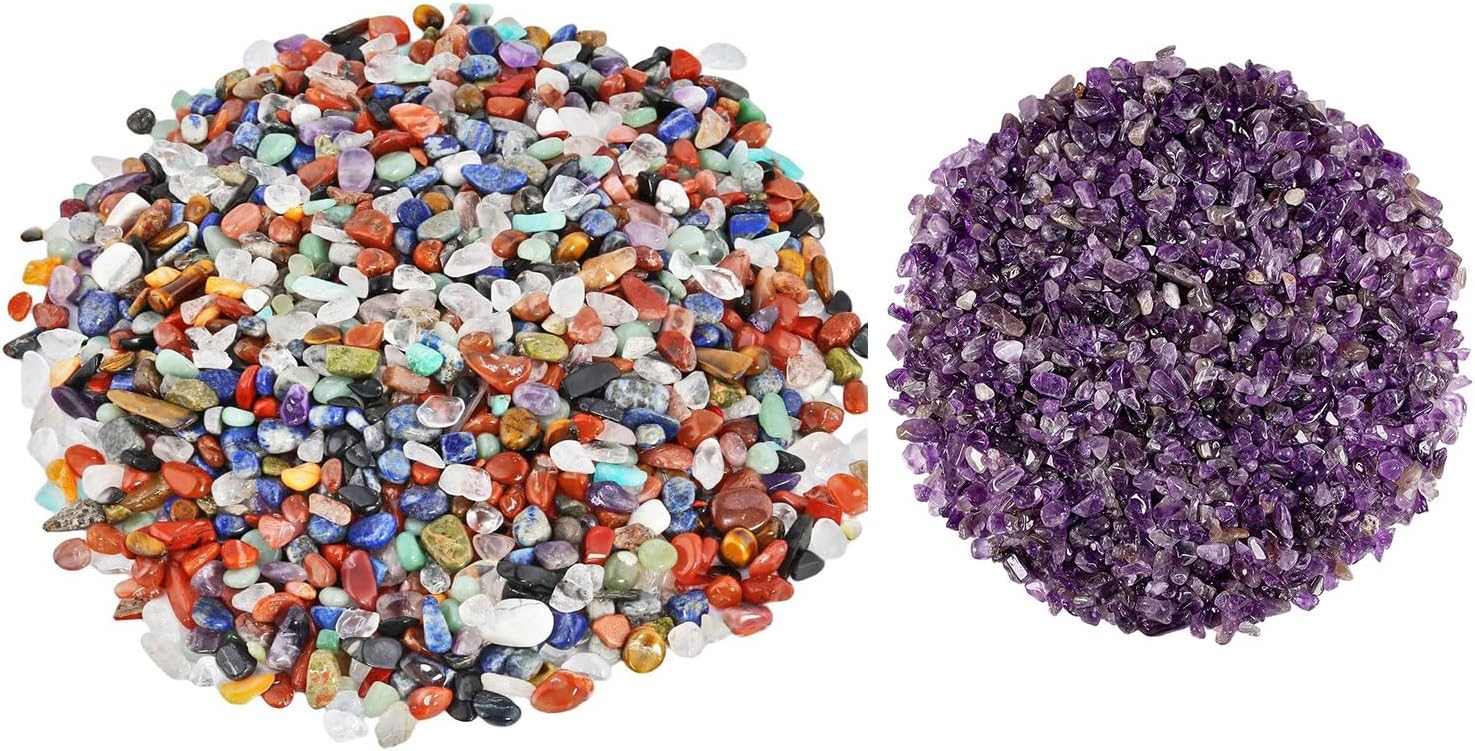 SUNYIK Pack of 2 Assorted & Amethyst Tumbled Crystal Stone Chips 1lb