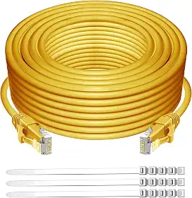 Adoreen Cabo Ethernet Cat 6 Amarelo, Cabo de Rede RJ45 Longo Redondo Externo e Interior, POE, Flexível e Flexível para Internet LAN para Roteador Modem Switch Fast Gaming+ Gravatas