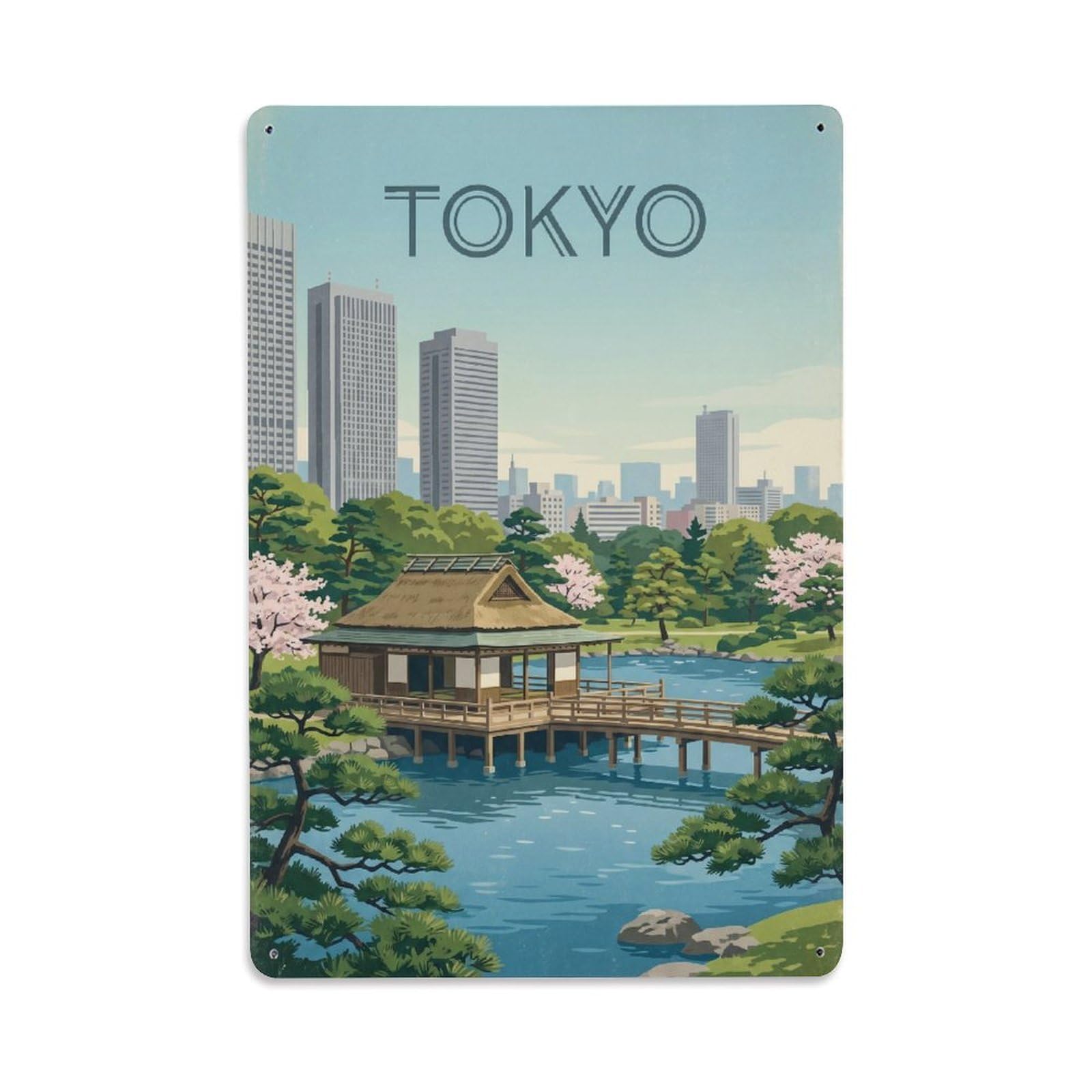 Gead 8X12inch Style Vintage Travel Tokyo Japan Hamarikyu Metal Tin Sign