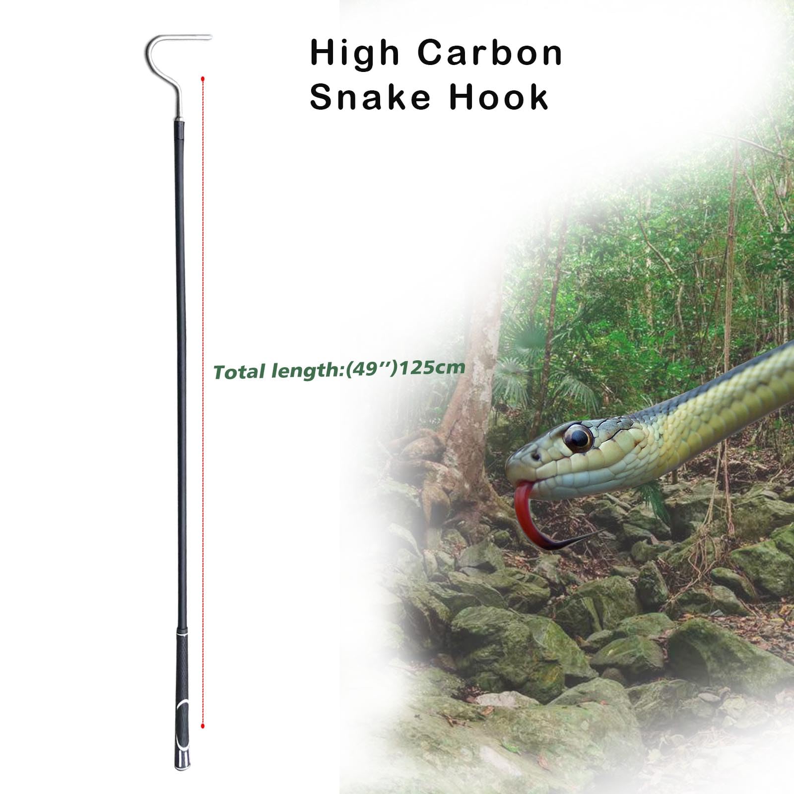 SYFRLLC High-Carbon Snake Hook Reptile Stick Tongs Grabber Pick-up Handling Tools for Catching Controlling or Moving Snakes 49in - Image 3