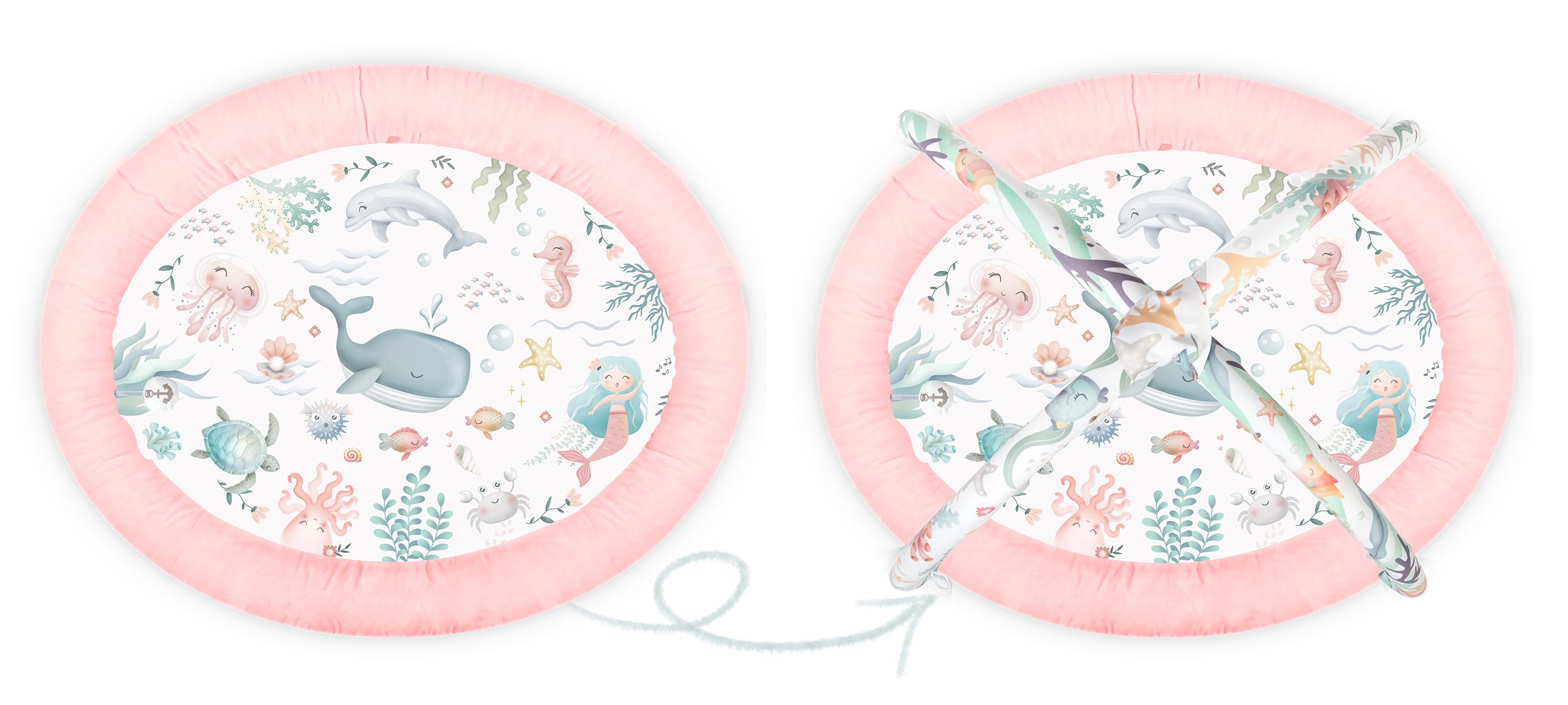 Nukido Tapis d'Éveil Bébé avec Arches Amovibles et 7 Jouets - Rose Océan