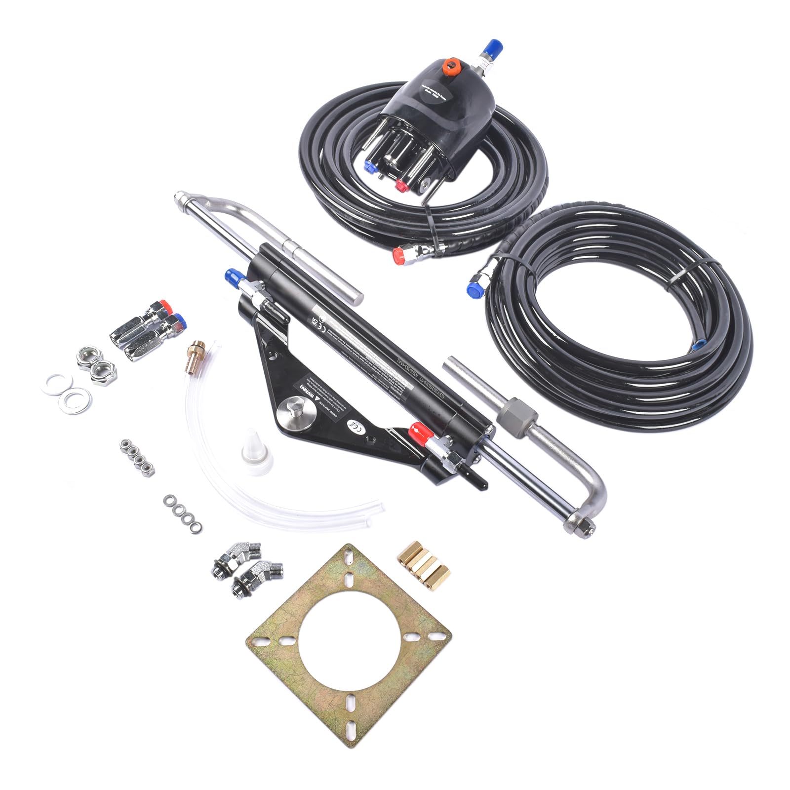 Vahaha Hydraulic Outboard Steering System Kit - 150HP Hydraulic Pump, 2pcs 26ft Heavy-Duty Nylon Hose & Secure Dual-Lock Cylinder for Boats