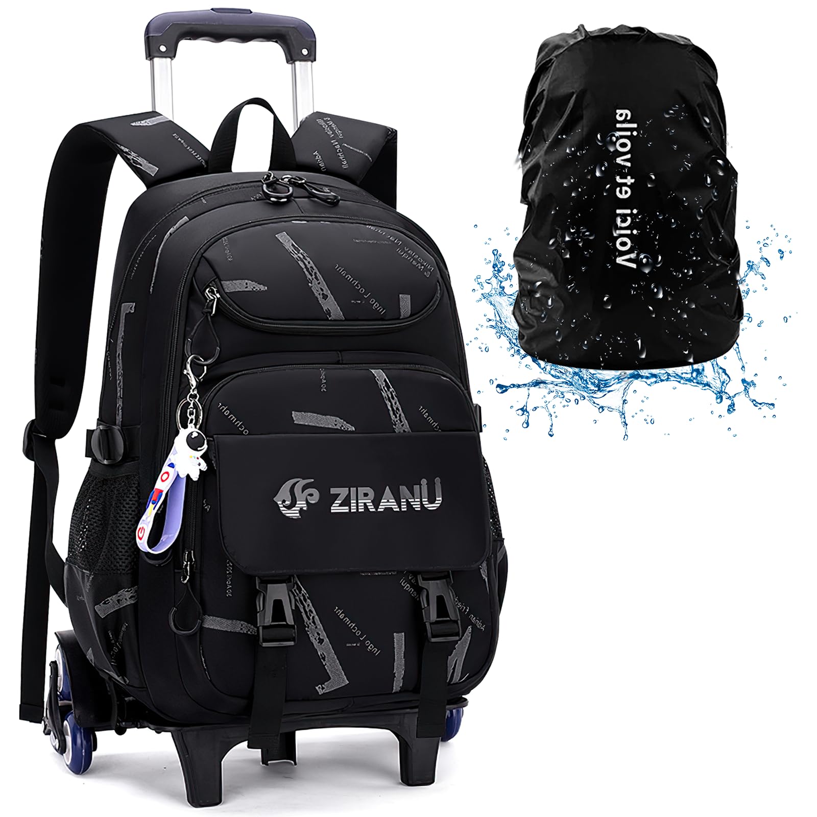 Mochilas Escolares con Ruedas Carro para Mochilas Escolares Niña Niños Grande Bolsas Escolares 6 Ruedas Trolley Bag Mochila Infantil Negro 32x20x46cm