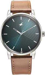 Fastrack Men Stunners Quartz Analog Green Dial Brown Leather Strap Watch for Guys - 3278SL03