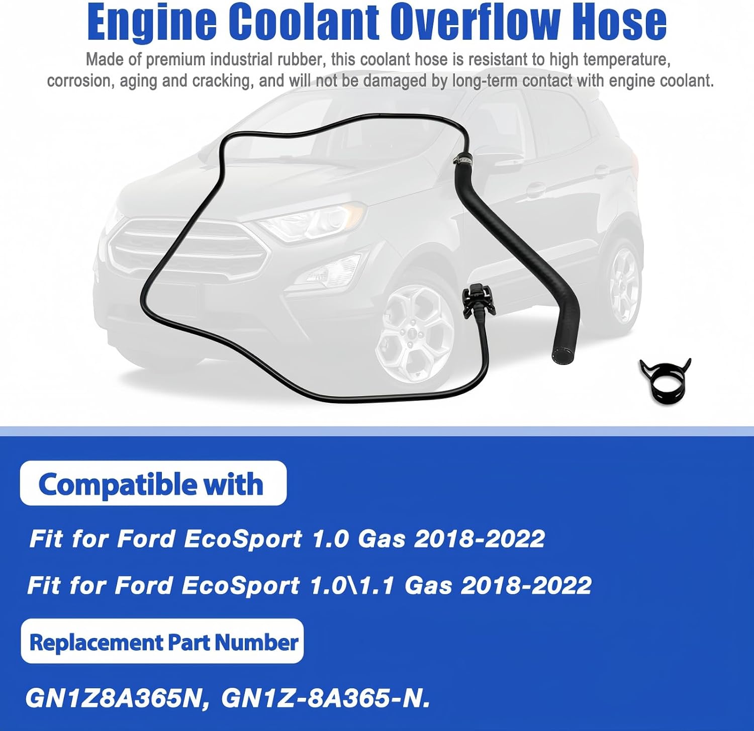 Engine Coolant Overflow Hose GN1Z8A365N Fit for Ford EcoSport 1.0L L3 2018-2022 Replace GN1Z-8A365-N