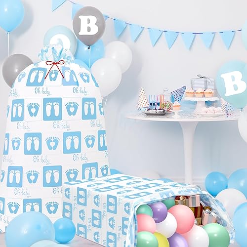 Miniatura 5 de Zonon 3 bolsas de regalo extra grandes para baby shower, bolsa de regalo grande, de plástico, de gran tamaño, revelación de género, envoltura de