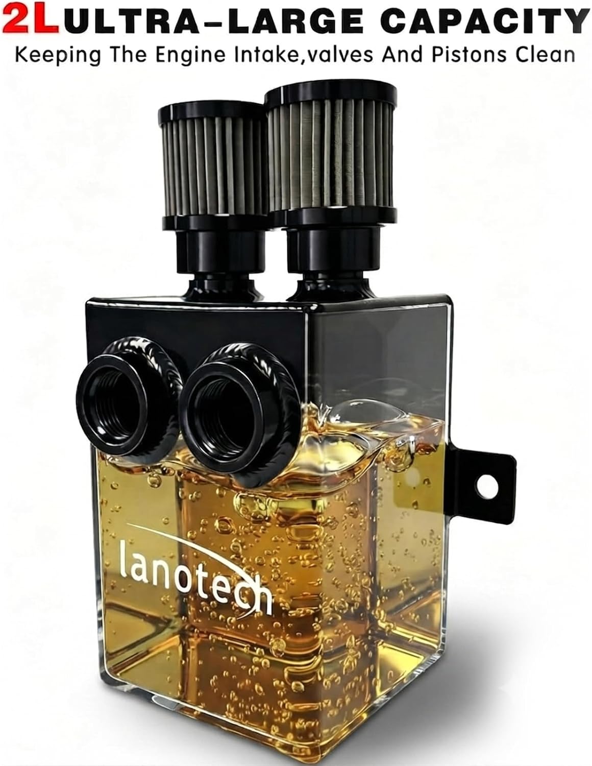 2L 12AN Baffled Oil Catch Can Kit with Dual Stainless Steel Filter-2 Ports | Dual 70mm stainless steel filters; internal baffle system; 12AN fittings; bottom drain tap; TIG welded aluminum construction