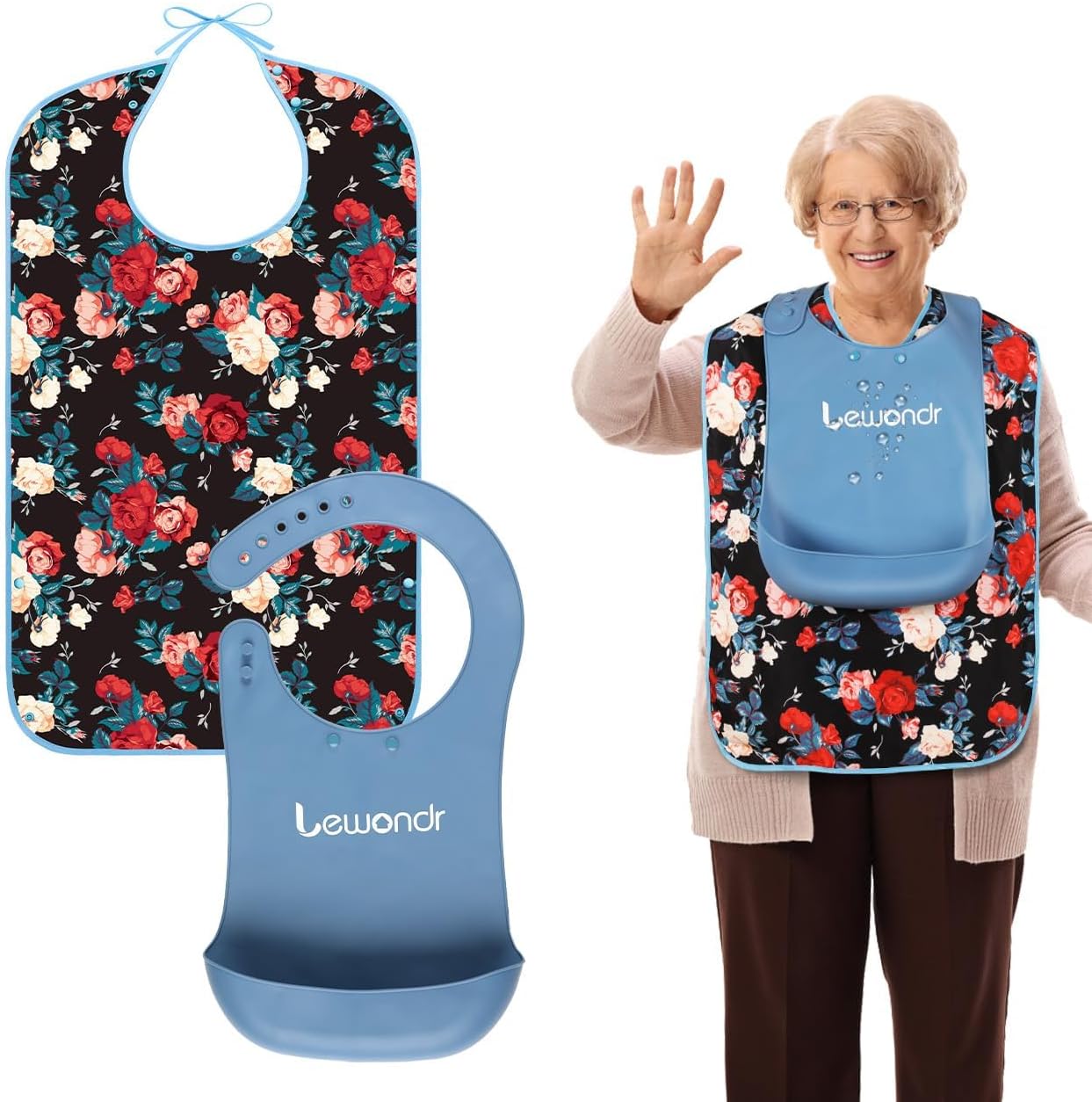 Lewondr Adult Bibs, 2 Pack Adjustable Adult Bibs for Eating