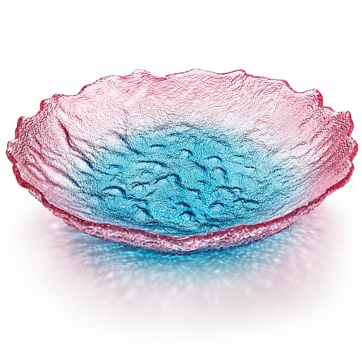 IndusBay® Premium Textured Glass Fruit Bowl 26 cm | Decorative Serving Bowl Elegant Pink & Blue Glass Centerpiece Bowl for Fruits, Salads, Snacks, Dining Table & Home Décor-image-8