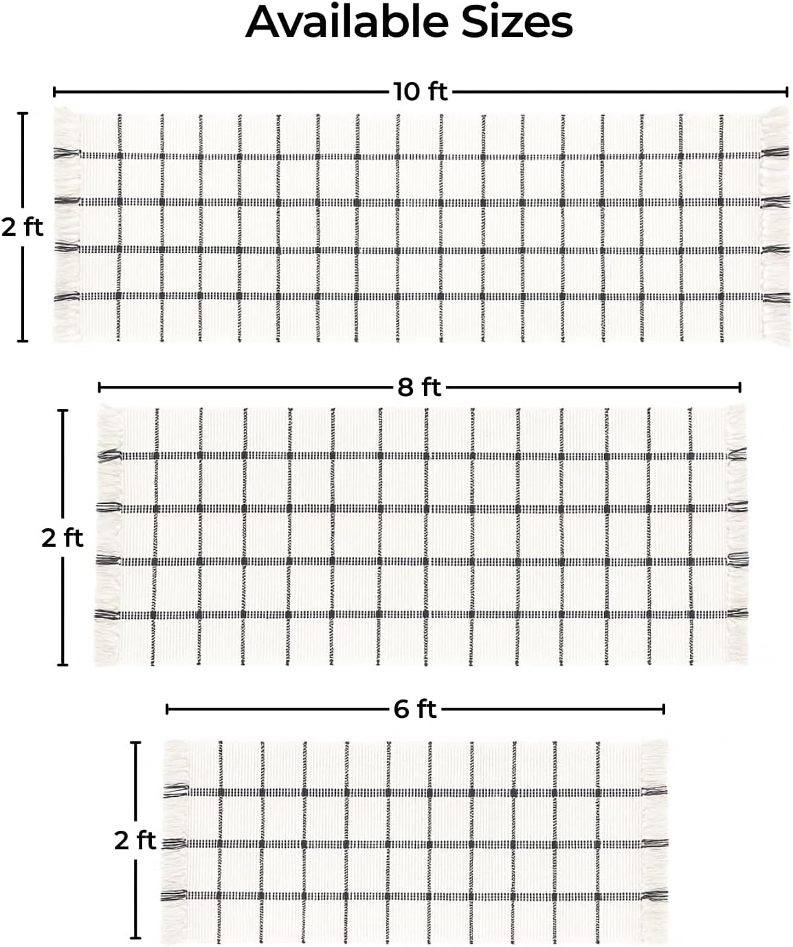 Flenn Check Rug Runner 2x8 ft – Sand Beige and Charcoal Handwoven Cotton Floor Runner – Washable Checker Hallway Rug for Entry, Kitchen, or Laundry Room