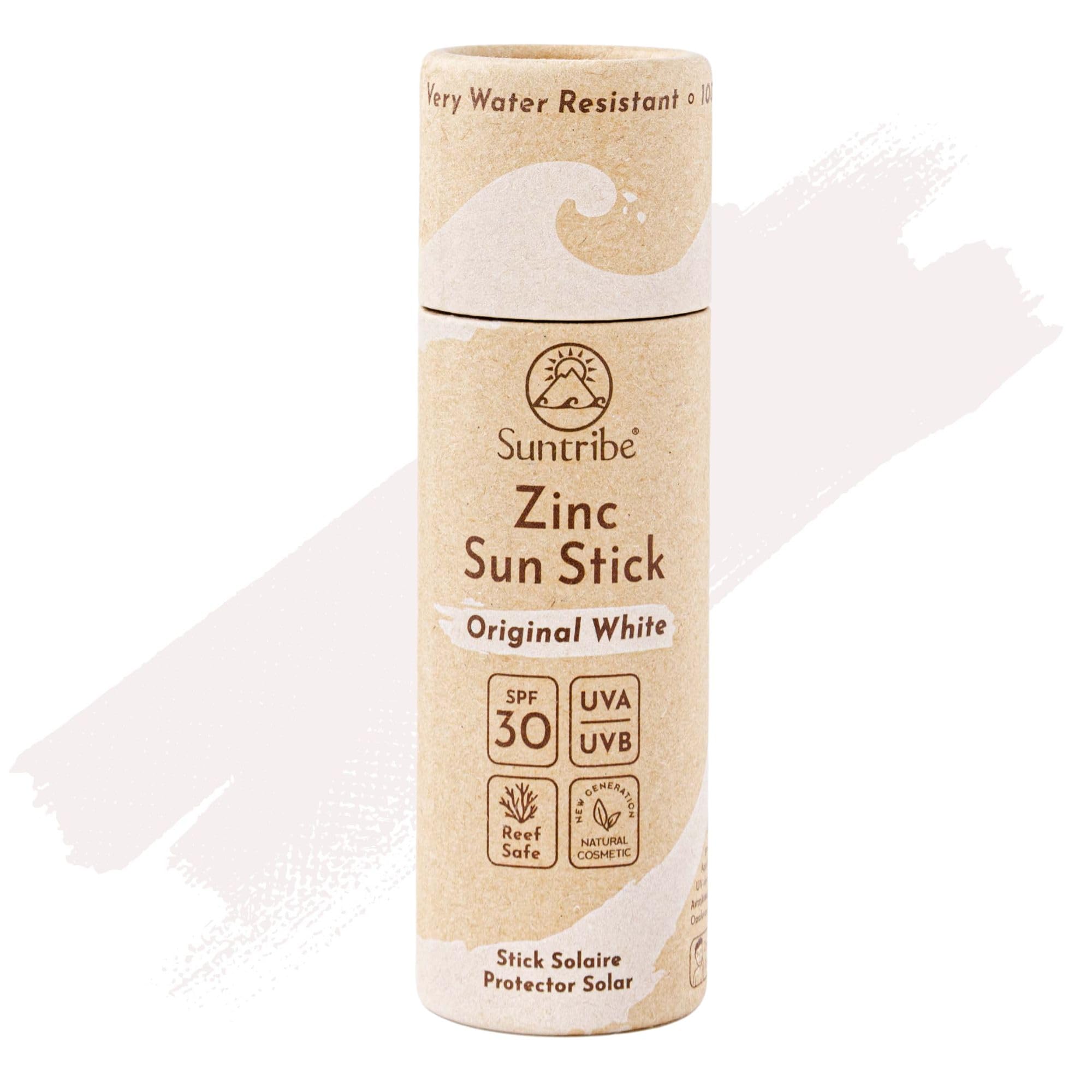 Stick Solar Mineral Zinc Natural FPS 30 Suntribe / 30 g, Blanco Original, Ecológico - 100% Natural, Seguro para Arrecifes, Filtro Mineral UV - Muy Resistente al Agua - Ganador Beauty Shortlist Awards