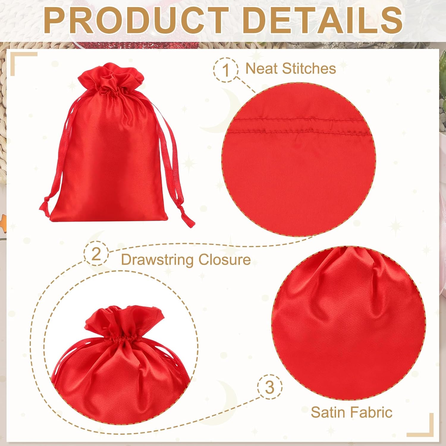 PATIKIL 4 x 6 Inch Satin Bags with Drawstring, 3 Pcs Silk Drawstring Gift Bags Wedding Favor Pouch for Jewelry Candy Christmas Party Graduation Birthday Easter, Red