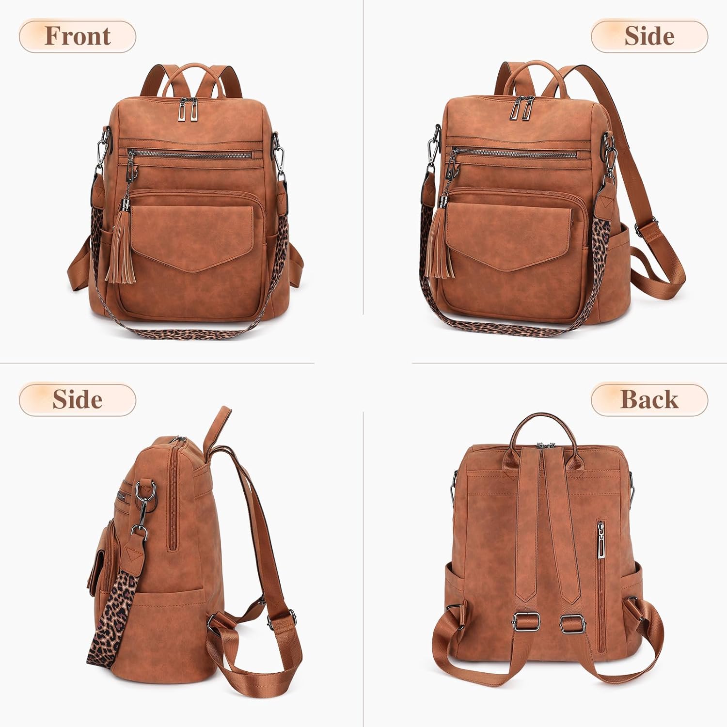 Backpack Purse for Women, Vegan Leather Fashion Backpack Purse, Multi-Pocket Shoulder Designer Handbag for Travel, Work