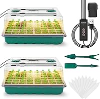 Vista 1 de Ryscam Bandeja de inicio de semillas con luz de crecimiento, kit de inicio de semillas de 96 celdas, bandejas de inicio de plántulas con cúpulas