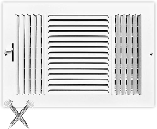Rejilla de suministro de 3 vías de 10 pulgadas x 8 pulgadas - Tapa del conducto y difusor- Cara plana estampada - Blanco
