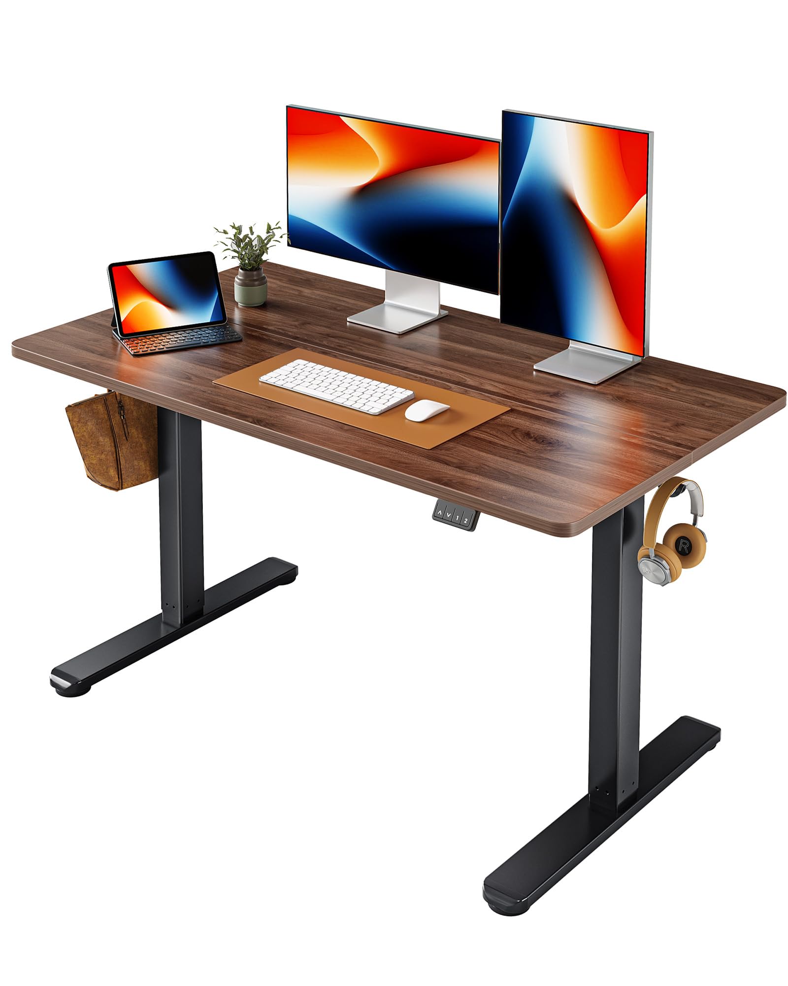 FEZIBO Electric Standing Desk Height Adjustable, 48 x 24 Inches Sit Stand up Desk, Home Office Computer Desk Rising Memory Presets (Dark Walnut)